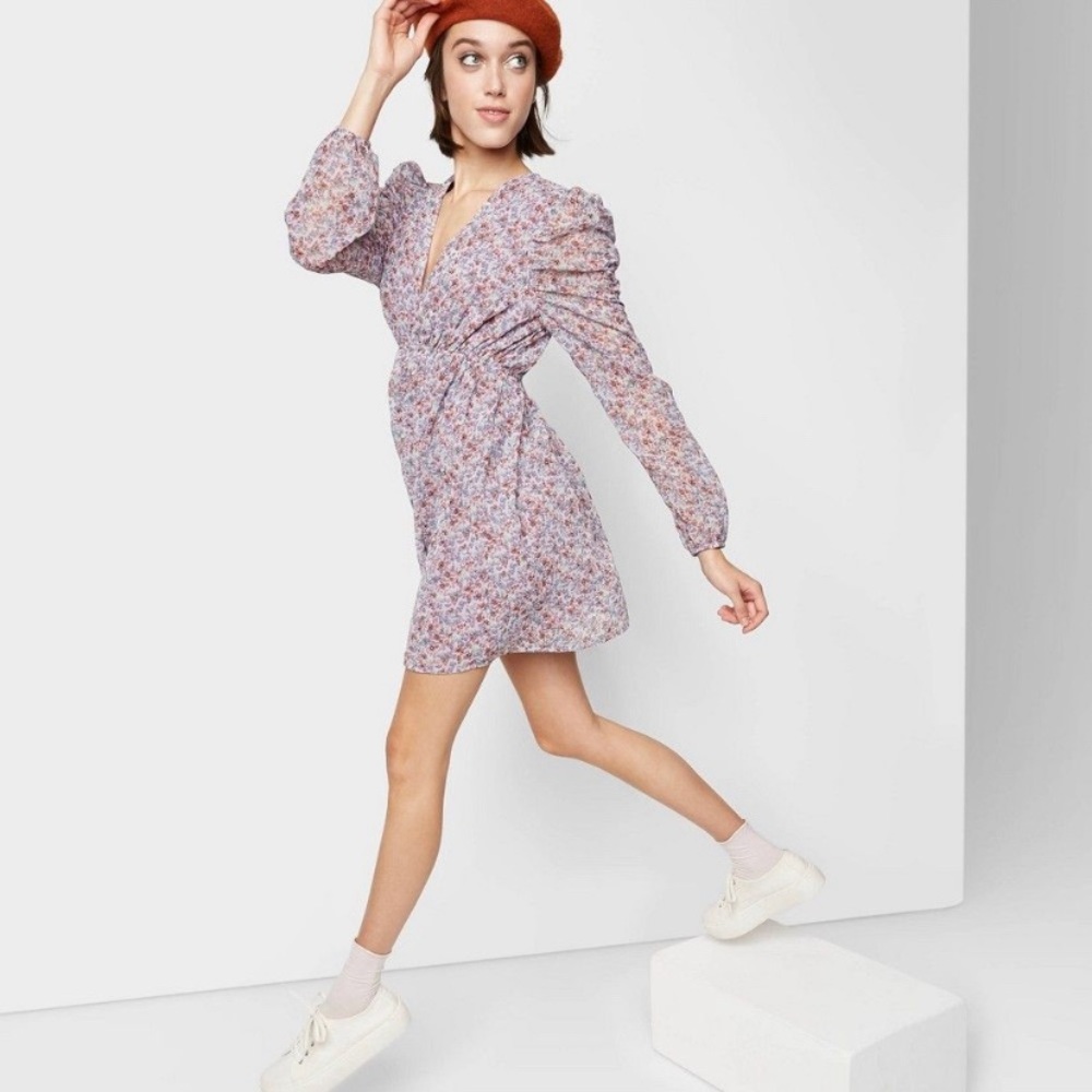 [WILD FABLE] V-Neck Puff Sleeve Dress